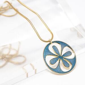 VTG De Passillé-Sylvestre Blue Enamel & Gold-Tone Pendant Necklace - Mid-Century